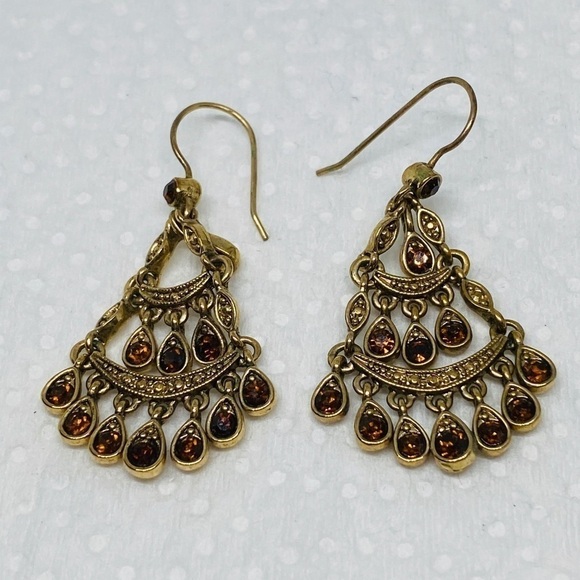 Earrings Bollywood dangle earrings faux topaz gold tone - Picture 1 of 8
